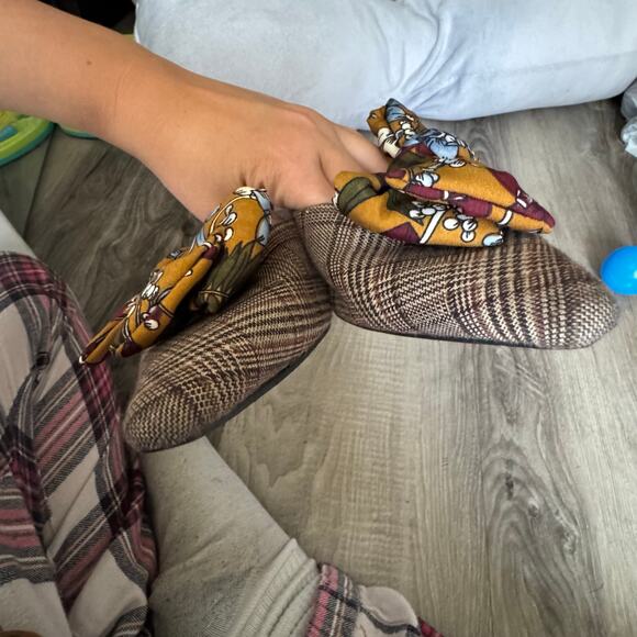 Jeffrey Campbell Adorn Plaid Bow Heeled Mules Womens 7 Pointed Toe GUC - Picture 5 of 5